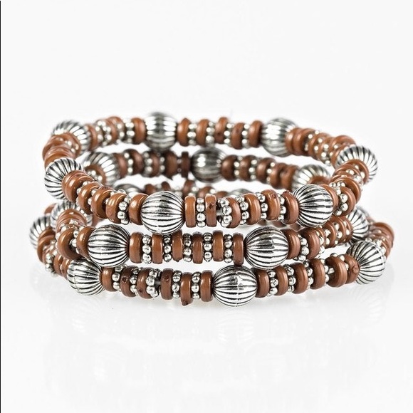 Earthy Brown and Silver Elastic Stretchy Bracelet NWT - Picture 2 of 6